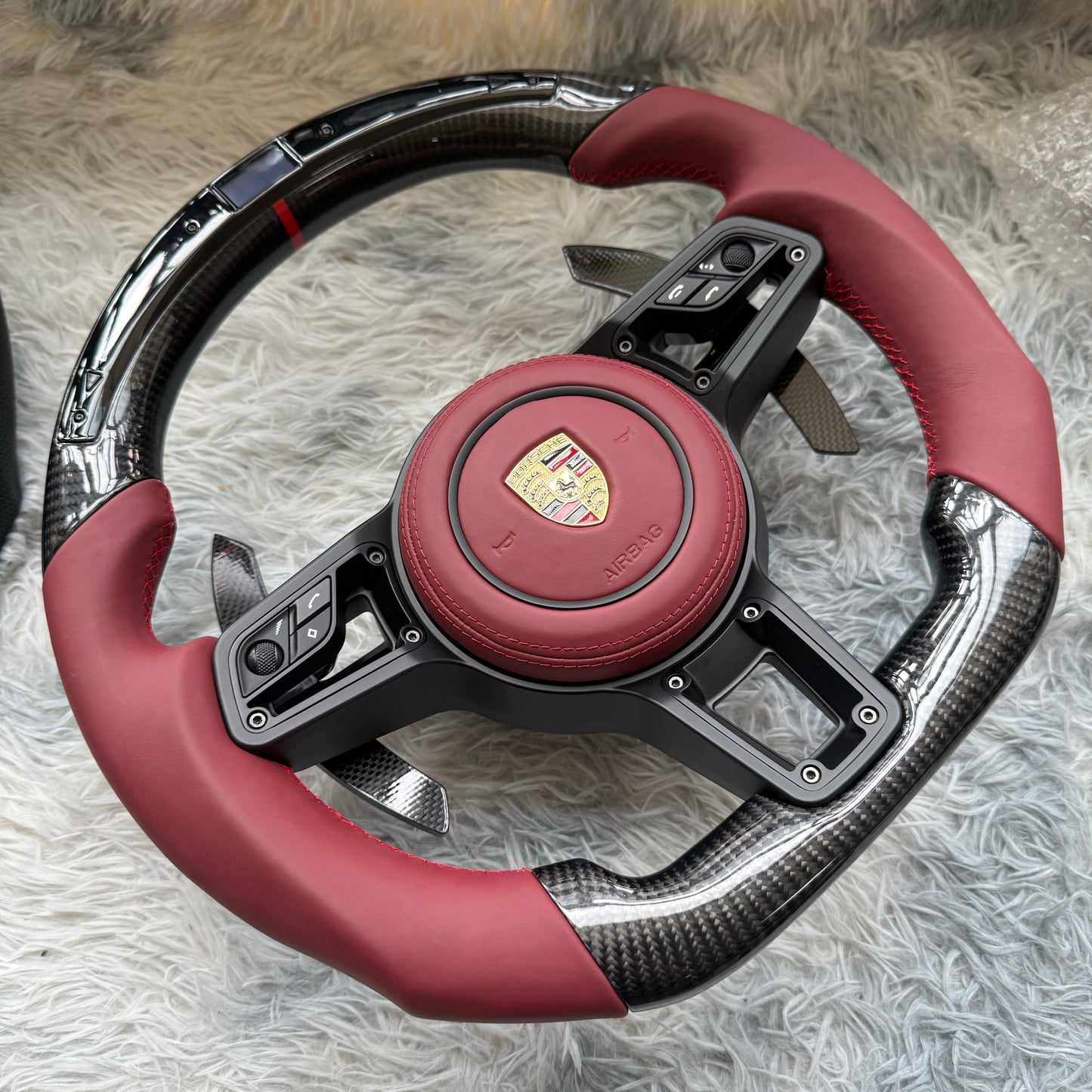 MT Auto Customized LED Red Carbon Fiber Steering Wheel For Porsche Macan Panamera Cayenne 911 970 991 918 997 718