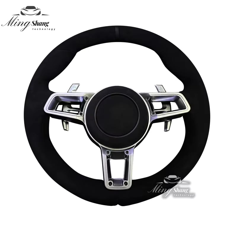 The all-leather steering wheel is suitable for the Porsche 911 718 992 970 971 Panamera Macan Taycan Cayman Boxster Cayenne GTR