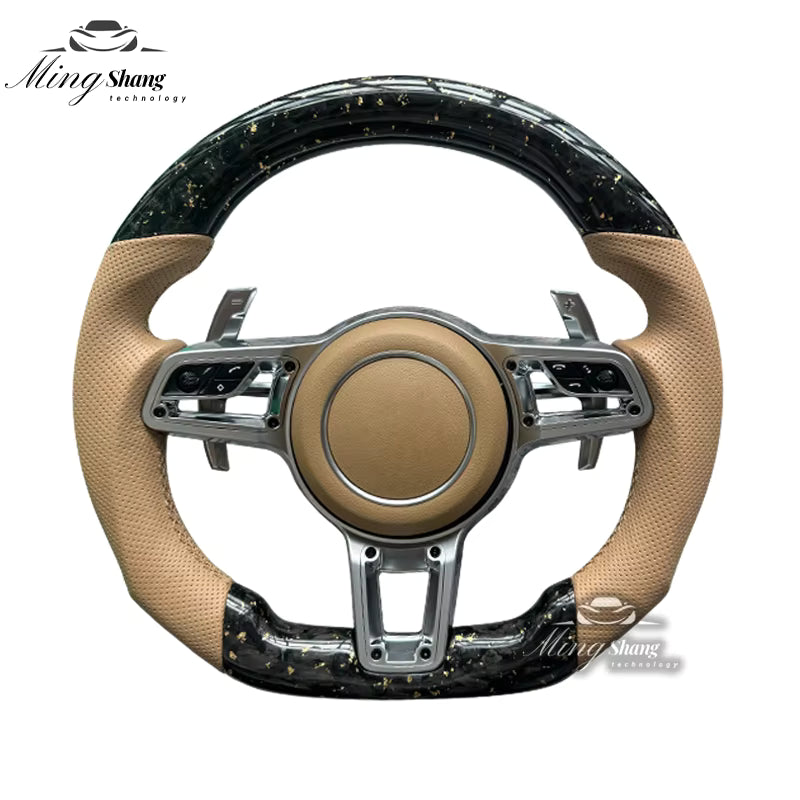 The sporty carbon fiber AUTO steering wheel is suitable for the Porsche Panamera Macan Tayenne Boxster Cayman Taycan Cayenne 718