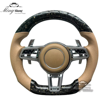 The sporty carbon fiber AUTO steering wheel is suitable for the Porsche Panamera Macan Tayenne Boxster Cayman Taycan Cayenne 718