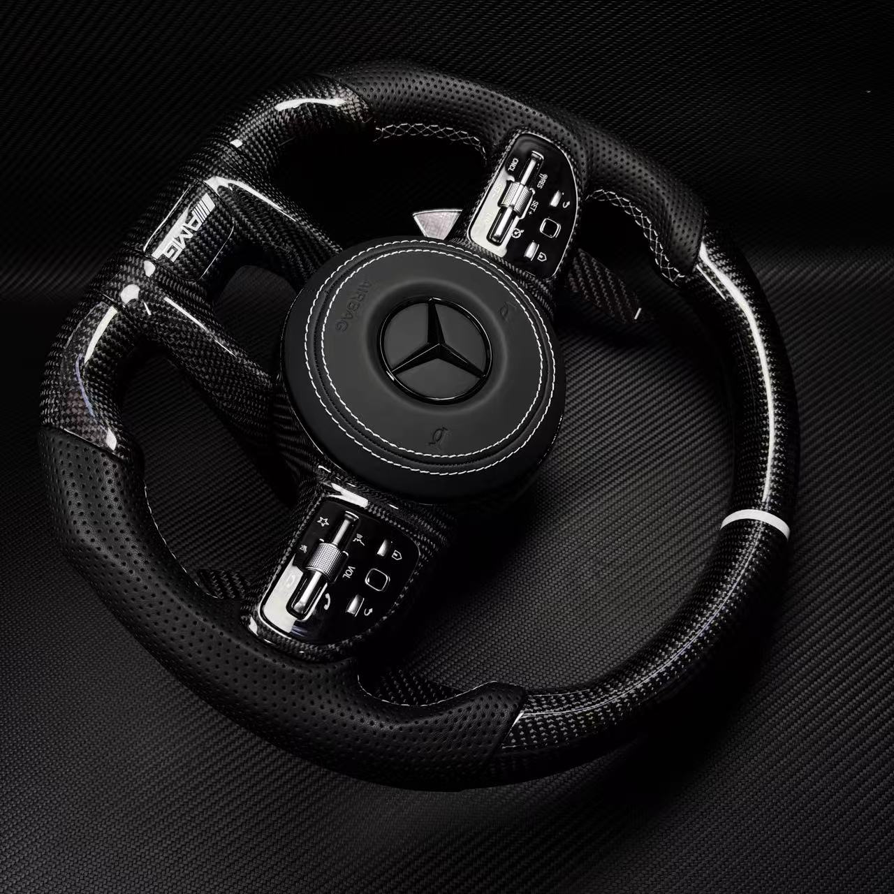 Custom Volante Glossy Black Carbon Steering Wheel for Mercedes Benz W204 W205 W207 W211 W212 W213 W221 W222 GLS CLS C63 AMG GT
