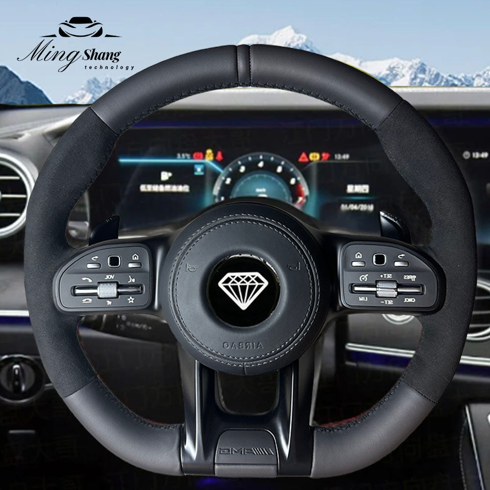 The matte leather Alcantara steering wheel is suitable for Mercedes-Benz GLE GLA GLC GLK CLA CLS SLC ML W221 W222 W463 W201 W168