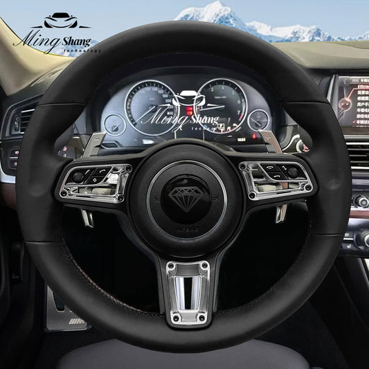 The brown leather car steering wheel is suitable for the Porsche 992 991 911 718 Panamera Macan Taycan Cayman Tayenne Boxster GT