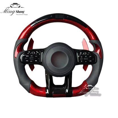 The red carbon fiber sports steering wheel is suitable for Mercedes-Benz W221 W210 W211 W202 W204 W463 W460 W242 GLC GLE CLA SLC