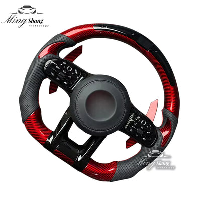 The red carbon fiber sports steering wheel is suitable for Mercedes-Benz W221 W210 W211 W202 W204 W463 W460 W242 GLC GLE CLA SLC
