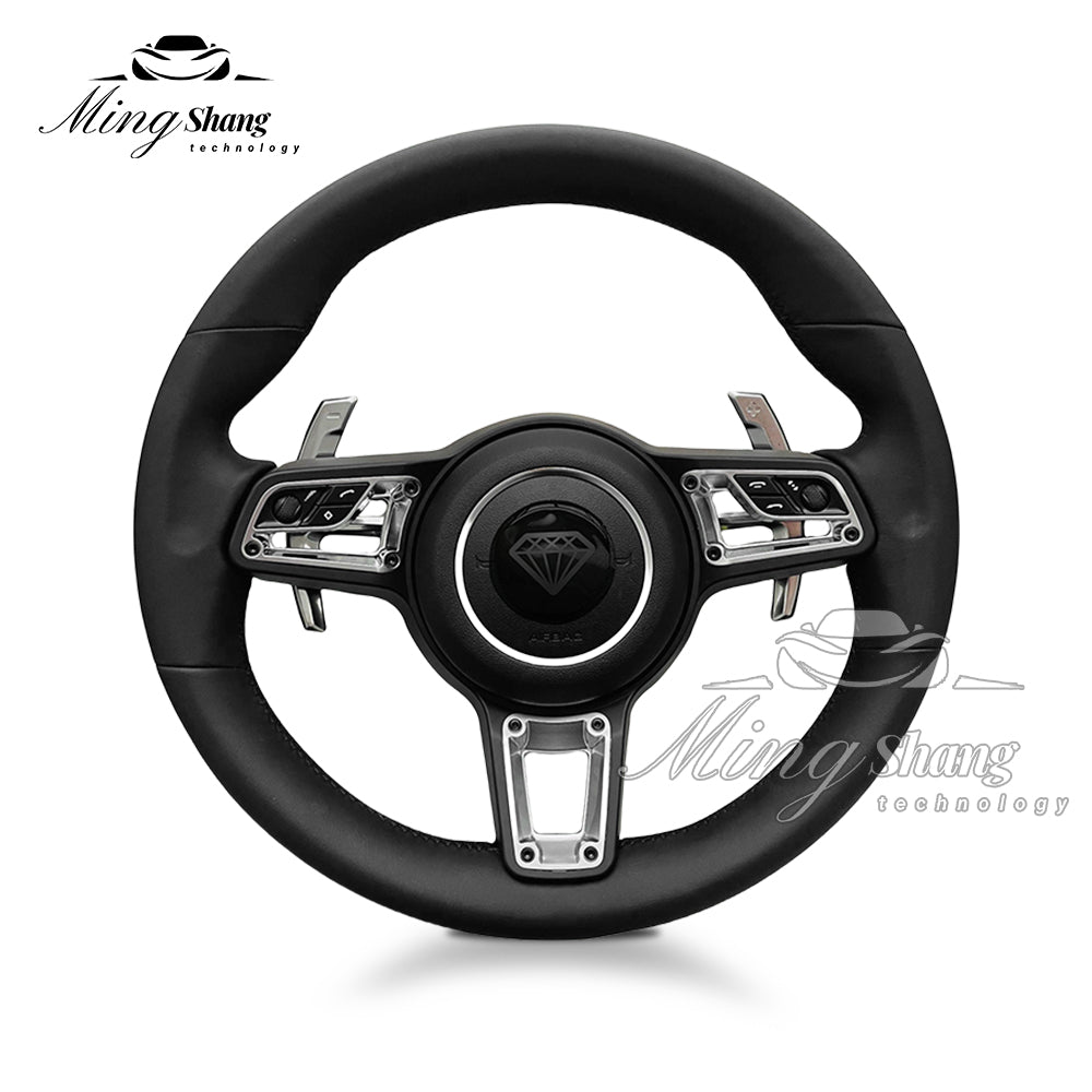 The brown leather car steering wheel is suitable for the Porsche 992 991 911 718 Panamera Macan Taycan Cayman Tayenne Boxster GT