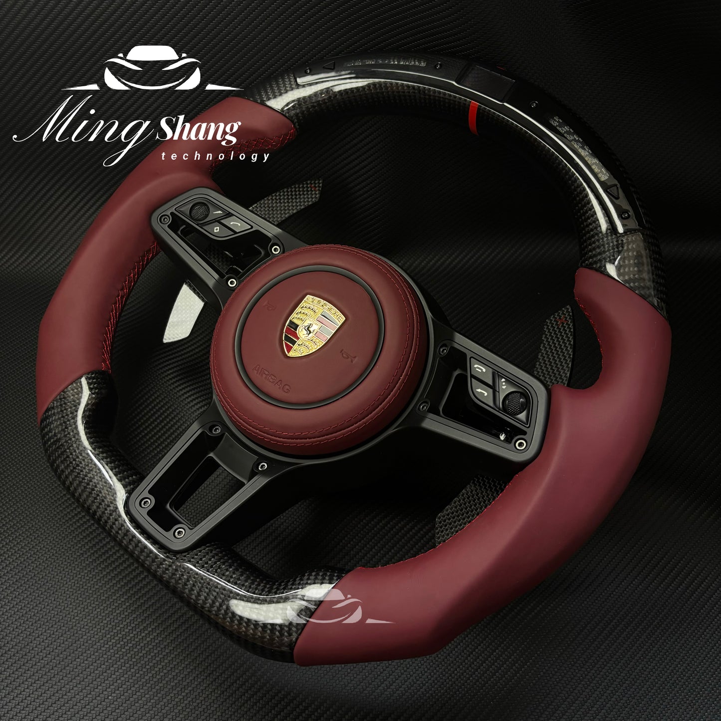MT Auto Customized LED Red Carbon Fiber Steering Wheel For Porsche Macan Panamera Cayenne 911 970 991 918 997 718