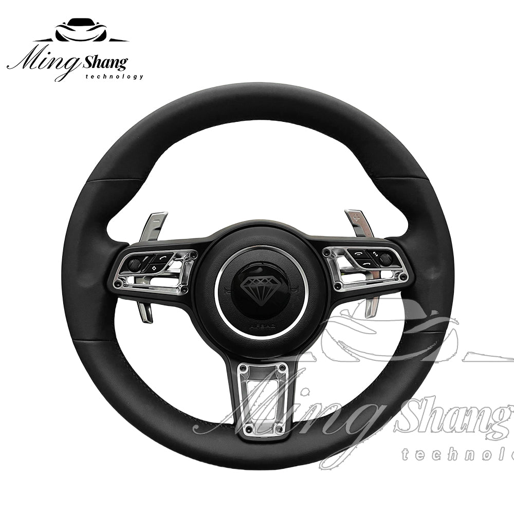 The brown leather car steering wheel is suitable for the Porsche 992 991 911 718 Panamera Macan Taycan Cayman Tayenne Boxster GT
