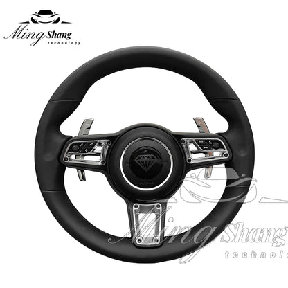 The brown leather car steering wheel is suitable for the Porsche 992 991 911 718 Panamera Macan Taycan Cayman Tayenne Boxster GT
