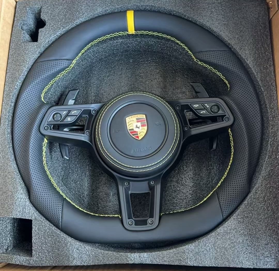 The leather sporty car steering wheel is suitable for Porsche Panamera Cayenne Macan Tayenne Boxster Taycan 718 911 Cayman Targa