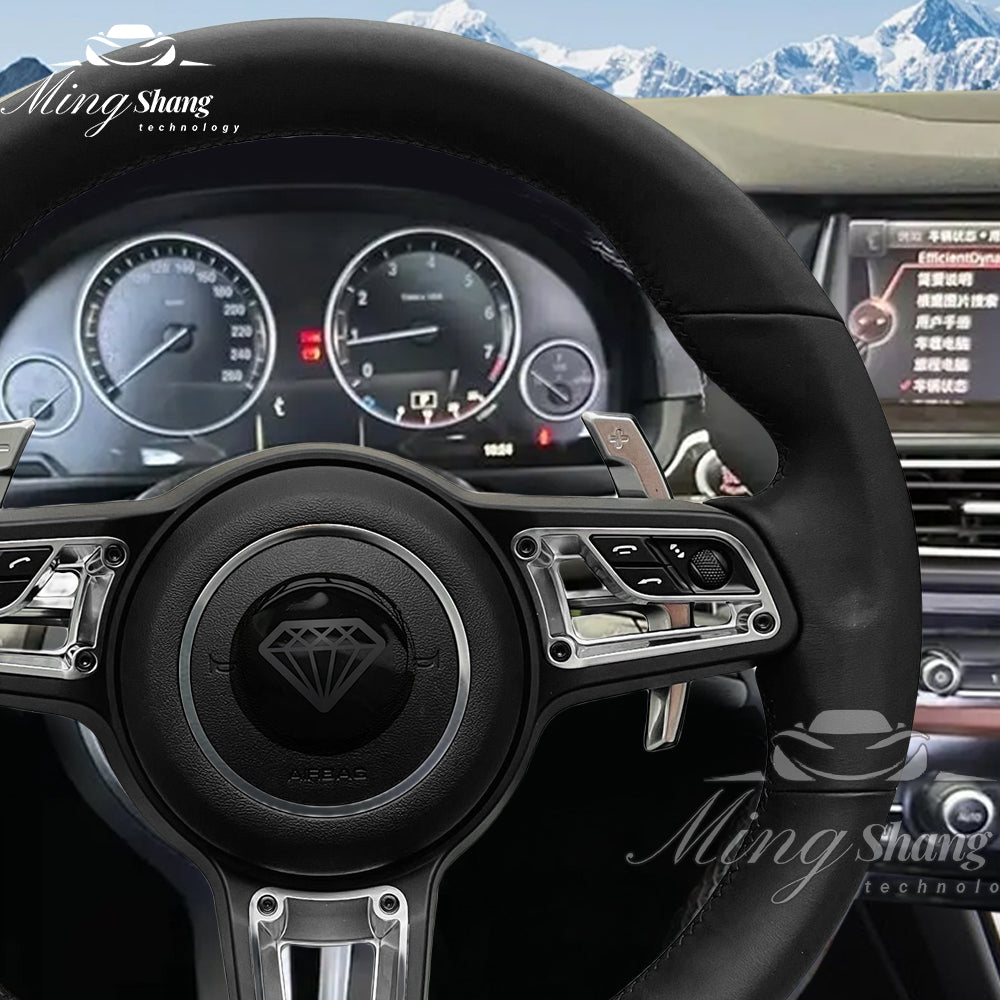 The brown leather car steering wheel is suitable for the Porsche 992 991 911 718 Panamera Macan Taycan Cayman Tayenne Boxster GT
