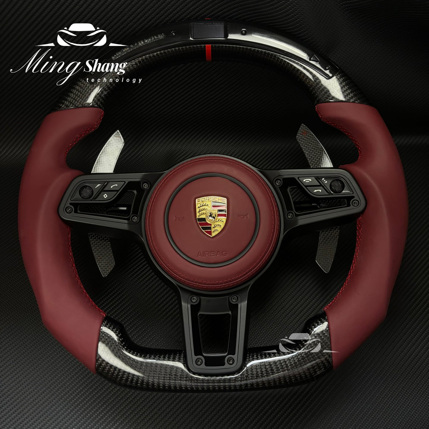 MT Auto Customized LED Red Carbon Fiber Steering Wheel For Porsche Macan Panamera Cayenne 911 970 991 918 997 718