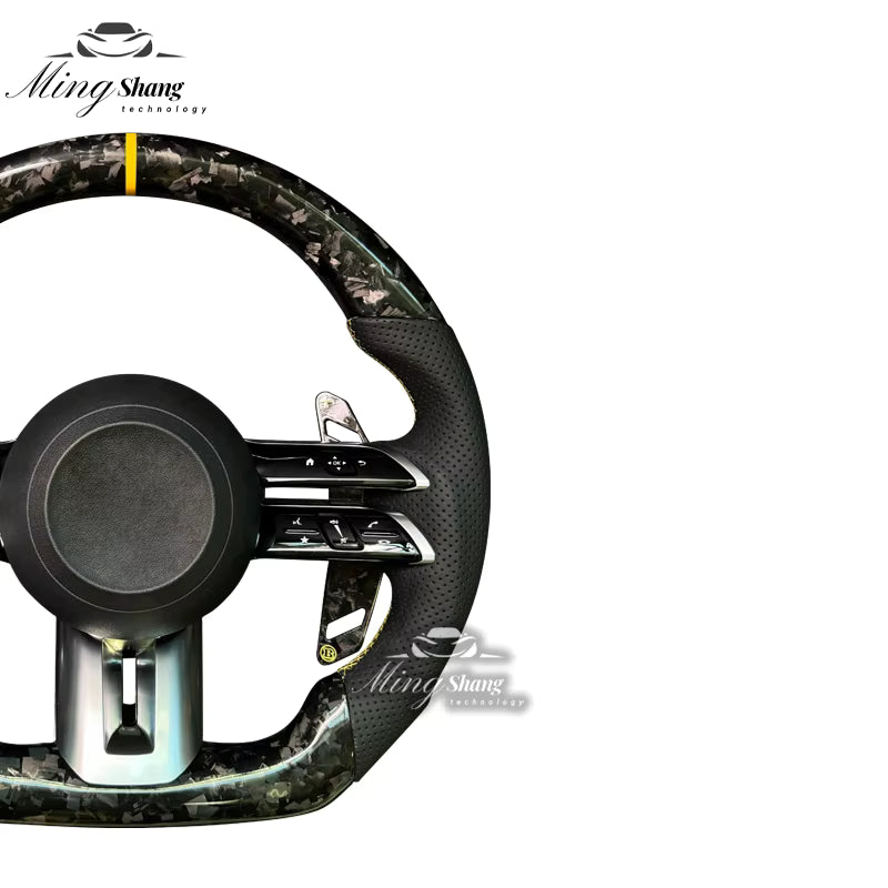 The yellow-label forged carbon fiber sports steering wheel is suitable for Mercedes-Benz GLA GLE GLC GLK CLS CLA SLC ML GL GLB C