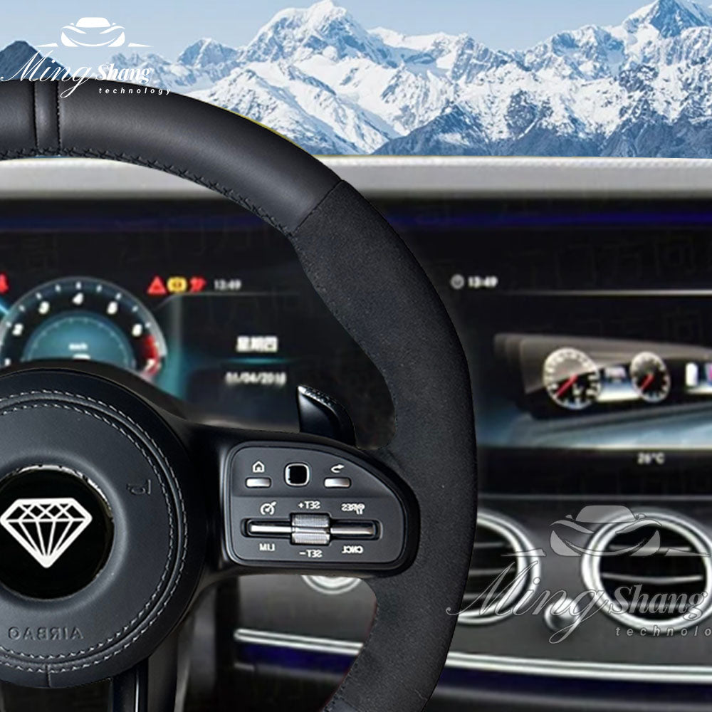 The matte leather Alcantara steering wheel is suitable for Mercedes-Benz GLE GLA GLC GLK CLA CLS SLC ML W221 W222 W463 W201 W168
