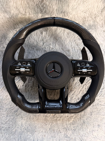 Custom Volante Glossy Black Carbon Steering Wheel for Mercedes Benz W204 W205 W207 W211 W212 W213 W221 W222 GLS CLS C63 AMG GT