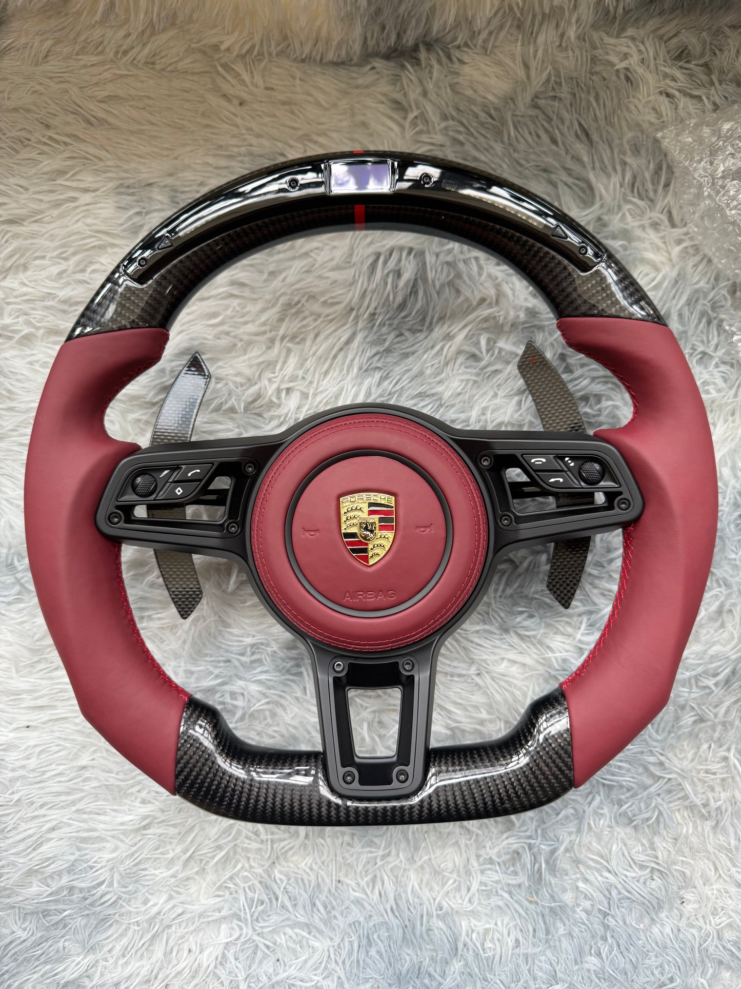 MT Auto Customized LED Red Carbon Fiber Steering Wheel For Porsche Macan Panamera Cayenne 911 970 991 918 997 718