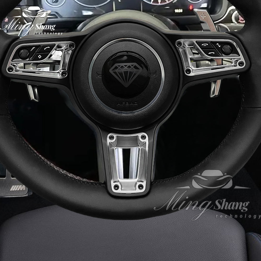 The brown leather car steering wheel is suitable for the Porsche 992 991 911 718 Panamera Macan Taycan Cayman Tayenne Boxster GT