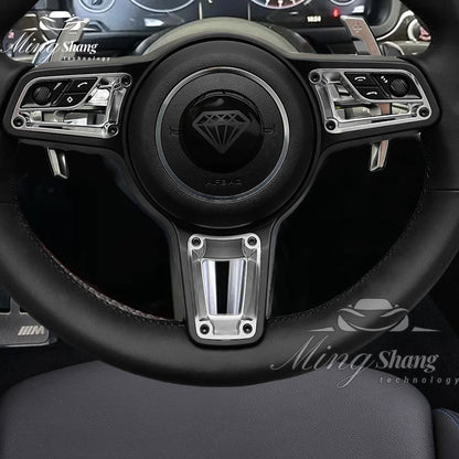 The brown leather car steering wheel is suitable for the Porsche 992 991 911 718 Panamera Macan Taycan Cayman Tayenne Boxster GT