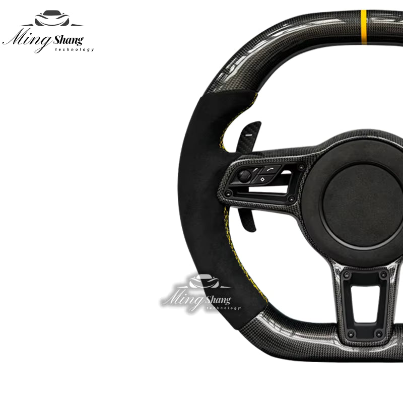 The sporty carbon fiber AUTO steering wheel is suitable for the Porsche Panamera Macan Tayenne Boxster Cayman Taycan Cayenne 718
