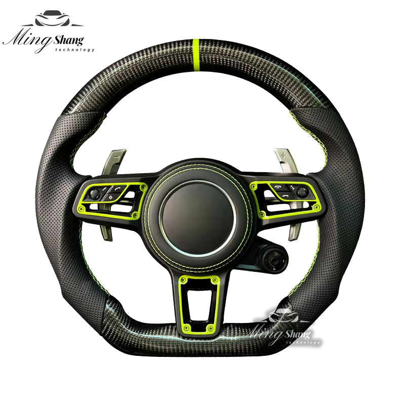 The matte carbon fiber model of the sports steering wheel is suitable for Porsche Panamera Cayenne Macan Taycan Tayenne 911 992