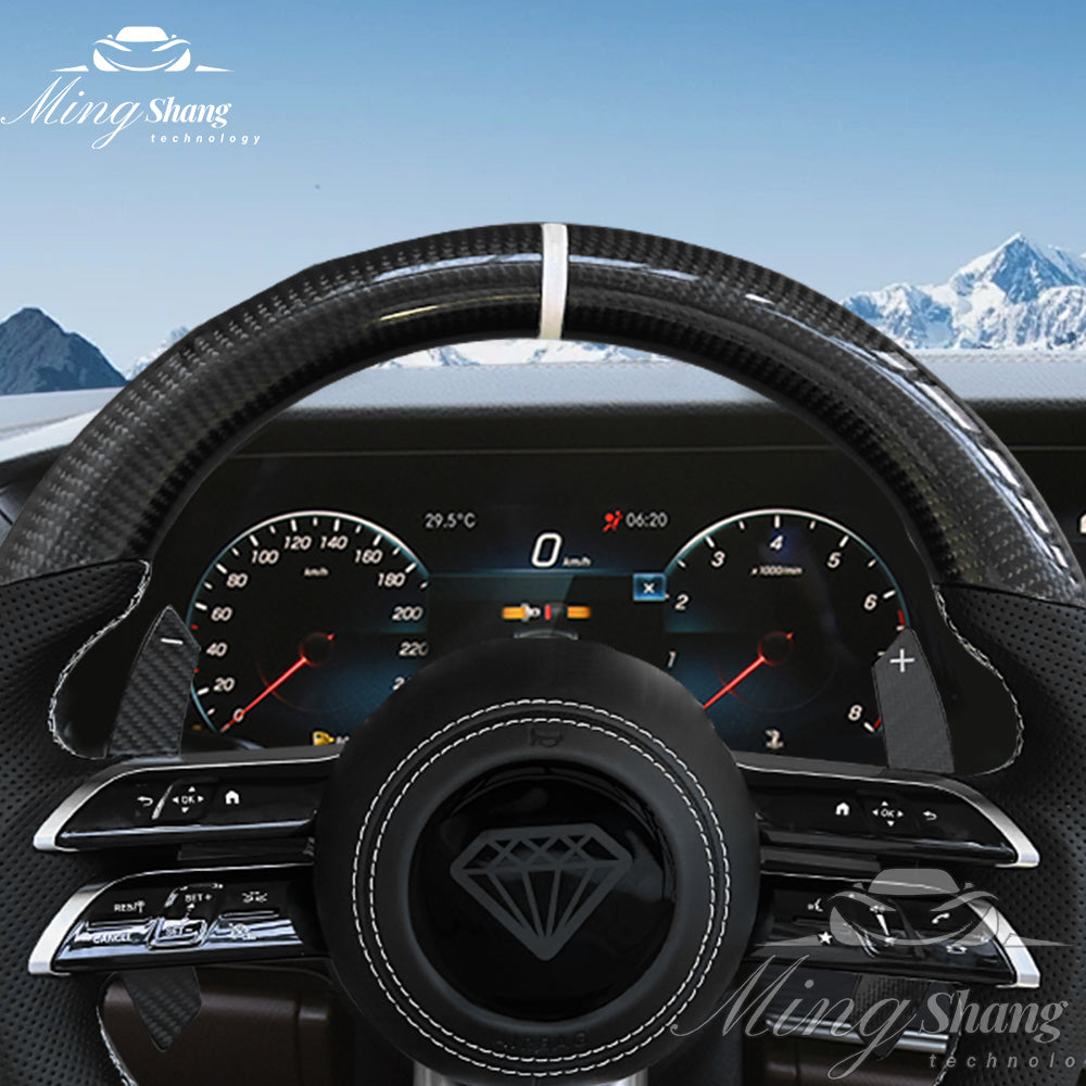 Carbon Fiber Steering Wheel for Mercedes Benz, A35 A45 C63 C43 E53 E63 G63 G500 G55 AMG GT S63 GLE63 GLA45 W223 W213 W205 W204