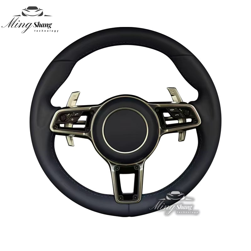 The all-leather steering wheel is suitable for the Porsche 911 718 992 970 971 Panamera Macan Taycan Cayman Boxster Cayenne  GTR