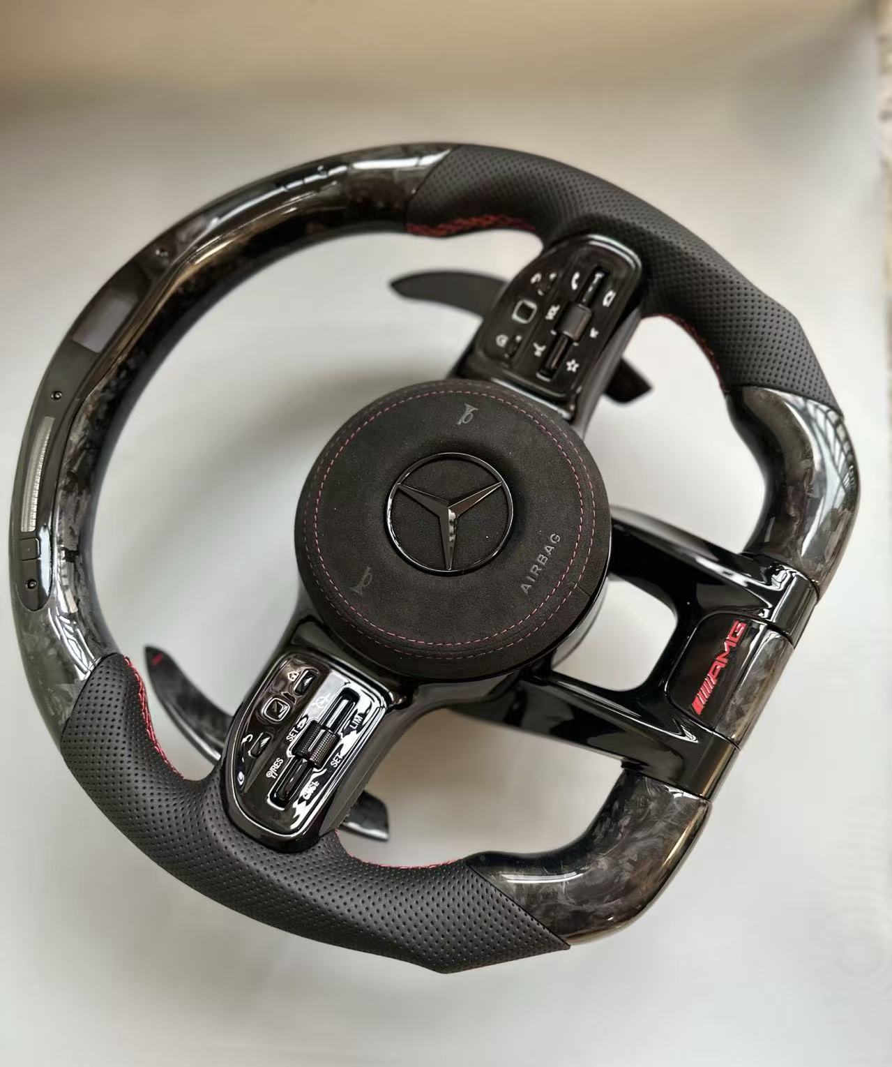 MT Carbon Fiber Steering Wheel For Mercedes Benz C63 E63 W213 C43 A45 G63 G500 S63 GLA45 GLS63 W204 W205 AMG LED Steering Wheel