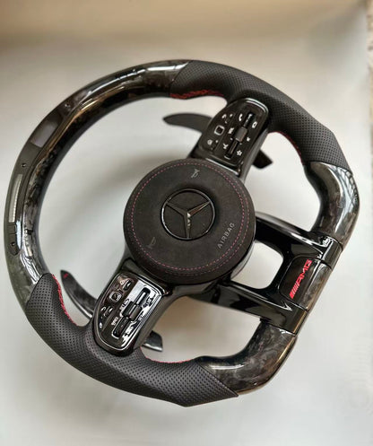 MT Carbon Fiber Steering Wheel For Mercedes Benz C63 E63 W213 C43 A45 G63 G500 S63 GLA45 GLS63 W204 W205 AMG LED Steering Wheel