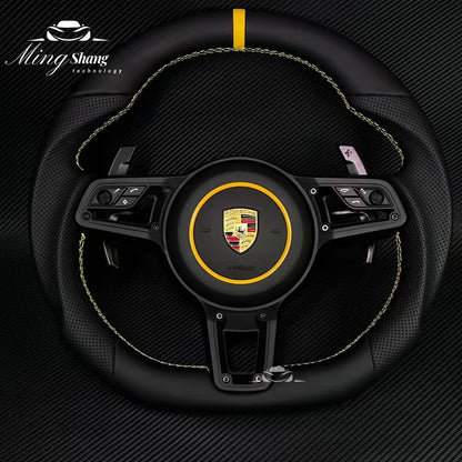 The leather sporty car steering wheel is suitable for Porsche Panamera Cayenne Macan Tayenne Boxster Taycan 718 911 Cayman Targa