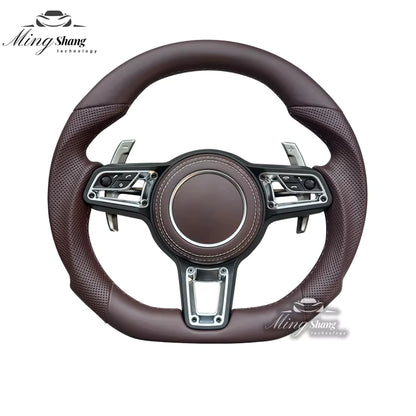 The leather sporty car steering wheel is suitable for Porsche Panamera Cayenne Macan Tayenne Boxster Taycan 718 911 Cayman Targa