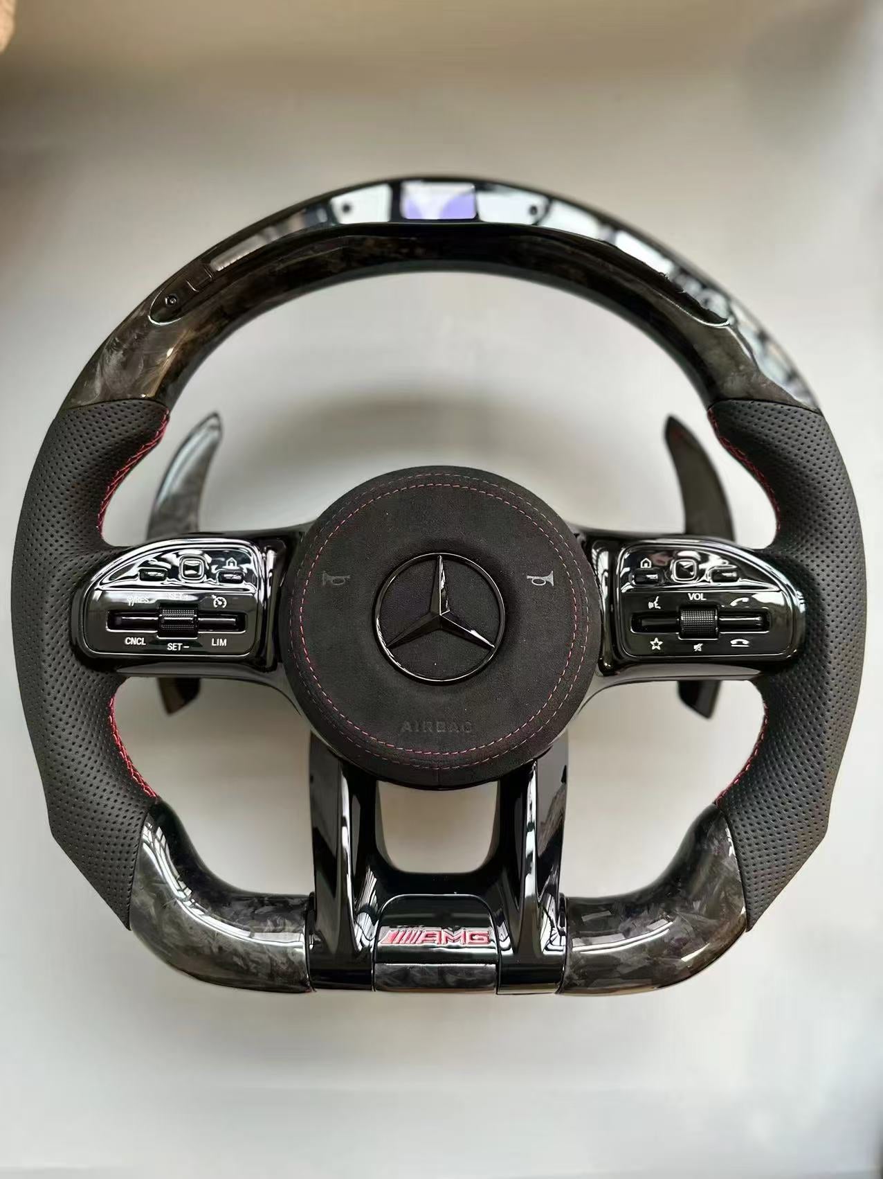MT Carbon Fiber Steering Wheel For Mercedes Benz C63 E63 W213 C43 A45 G63 G500 S63 GLA45 GLS63 W204 W205 AMG LED Steering Wheel