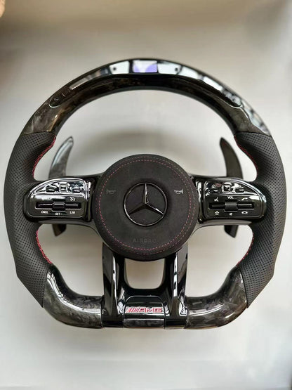 MT Carbon Fiber Steering Wheel For Mercedes Benz C63 E63 W213 C43 A45 G63 G500 S63 GLA45 GLS63 W204 W205 AMG LED Steering Wheel