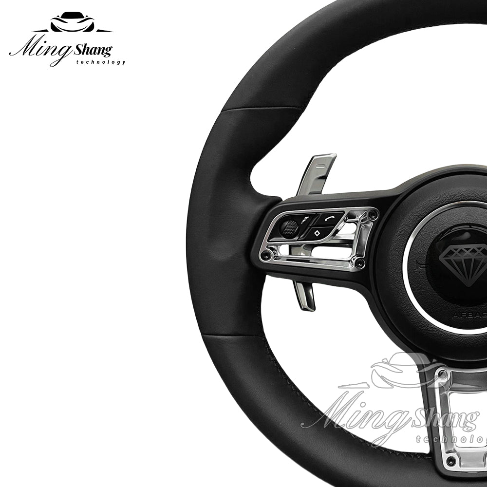 The brown leather car steering wheel is suitable for the Porsche 992 991 911 718 Panamera Macan Taycan Cayman Tayenne Boxster GT