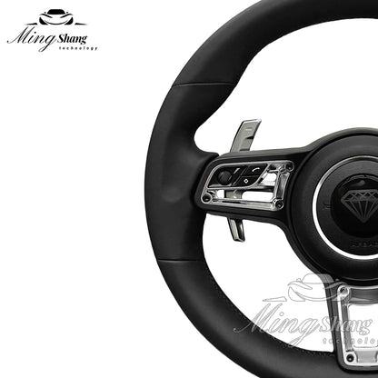 The brown leather car steering wheel is suitable for the Porsche 992 991 911 718 Panamera Macan Taycan Cayman Tayenne Boxster GT