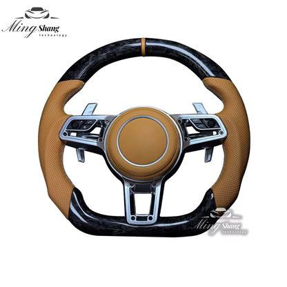 The sporty carbon fiber AUTO steering wheel is suitable for the Porsche Panamera Macan Tayenne Boxster Cayman Taycan Cayenne 718