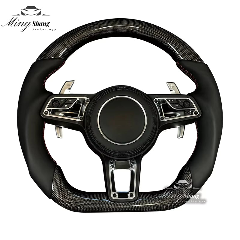 The sporty carbon fiber AUTO steering wheel is suitable for the Porsche Panamera Macan Tayenne Boxster Cayman Taycan Cayenne 718