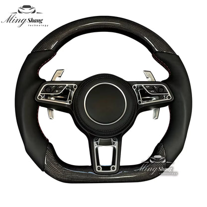 The sporty carbon fiber AUTO steering wheel is suitable for the Porsche Panamera Macan Tayenne Boxster Cayman Taycan Cayenne 718