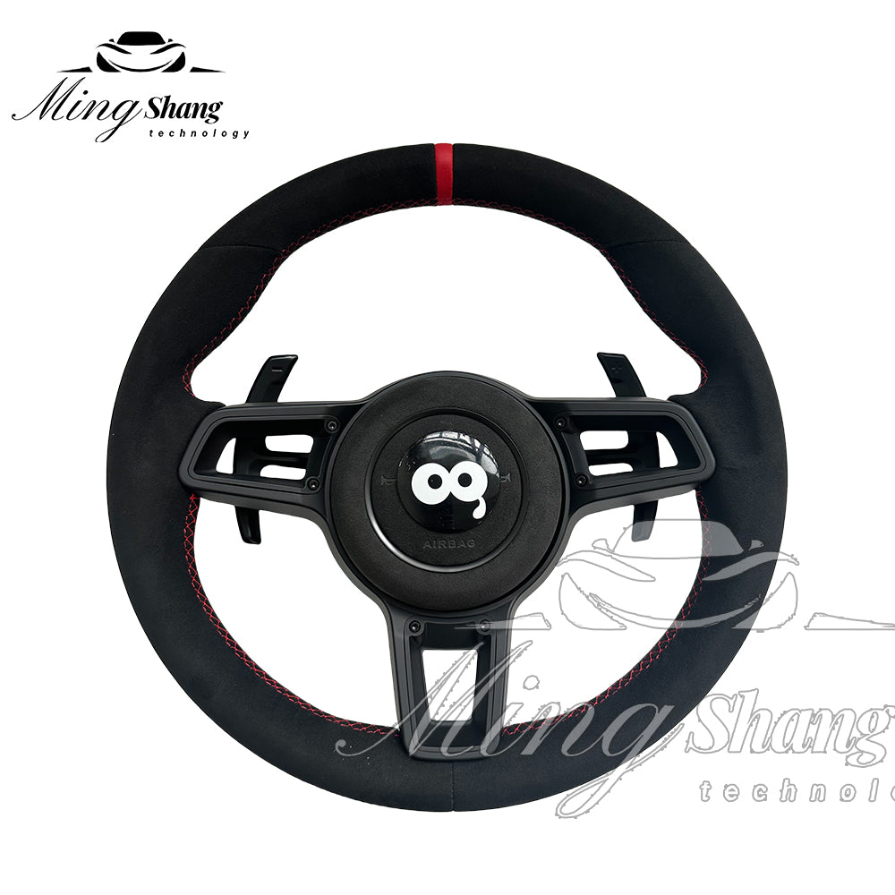 The brown leather car steering wheel is suitable for the Porsche 992 991 911 718 Panamera Macan Taycan Cayman Tayenne Boxster GT