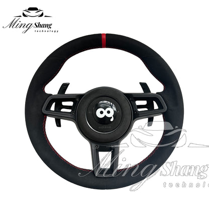 The brown leather car steering wheel is suitable for the Porsche 992 991 911 718 Panamera Macan Taycan Cayman Tayenne Boxster GT
