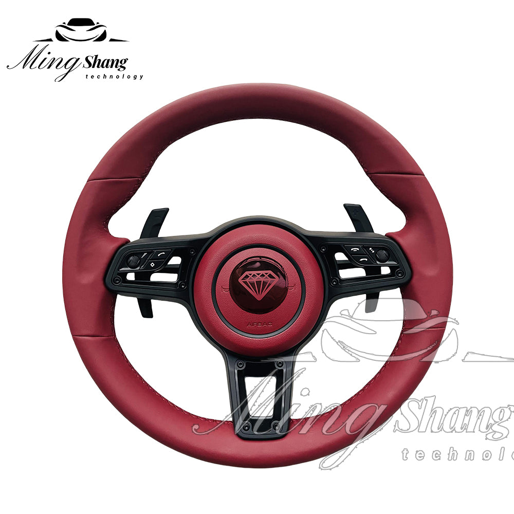 The brown leather car steering wheel is suitable for the Porsche 992 991 911 718 Panamera Macan Taycan Cayman Tayenne Boxster GT